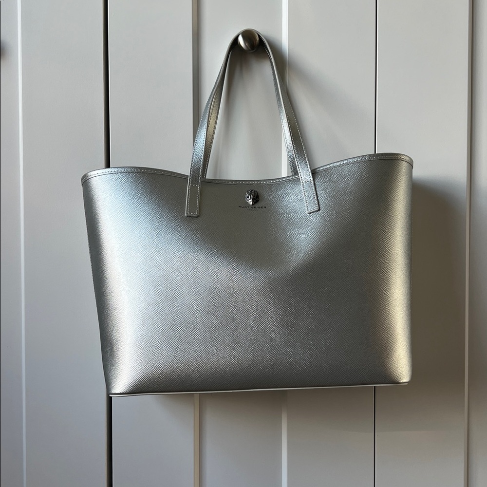 Kurt Geiger London Richmond Silver Metallic Leather Shopper Tote Bag